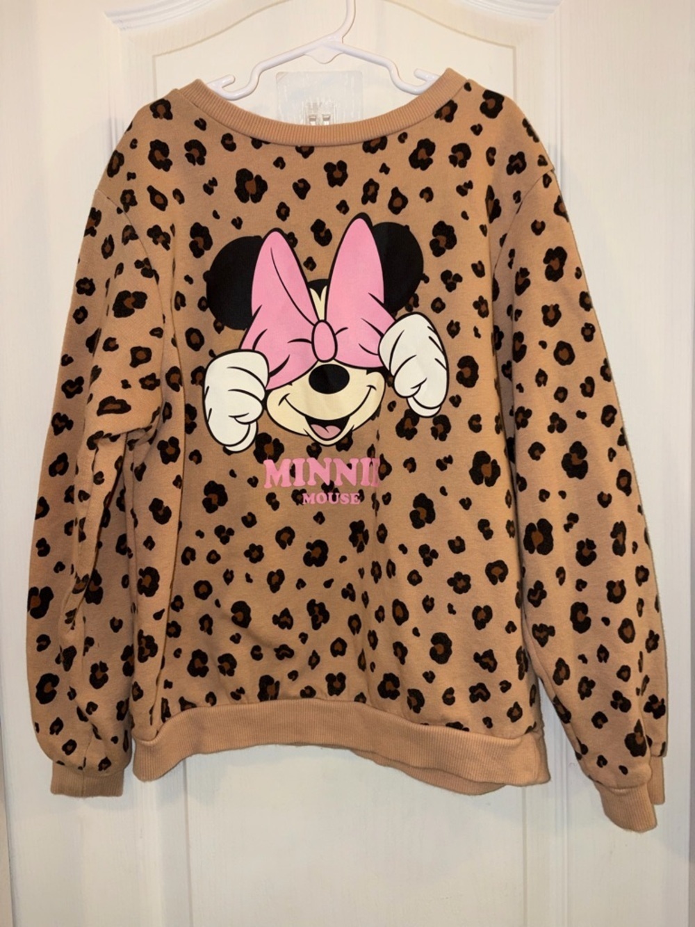 H&M Minnie Mouse Disney Leopard Print Graphic Sweatshirt - Pink Bow